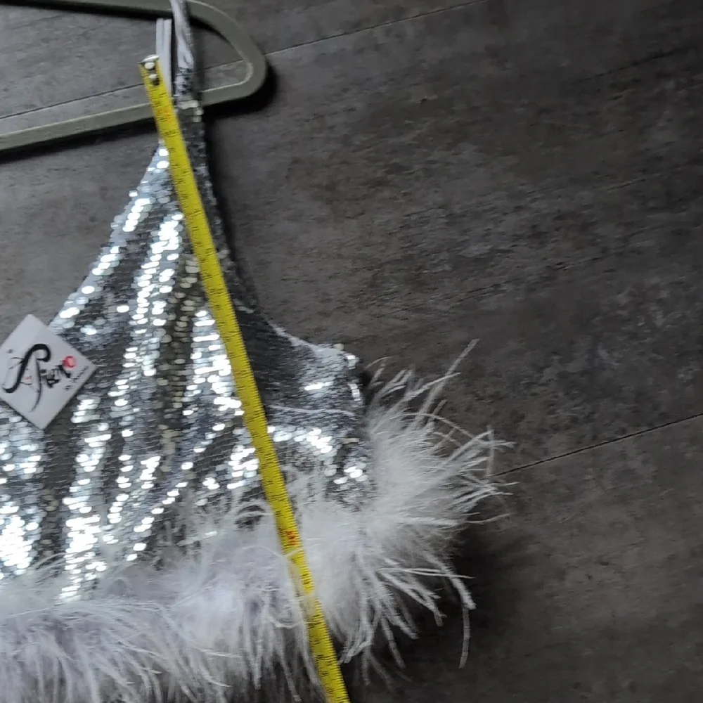Silver Sequin Camisole with Feather Trim - Picture 8 of 8